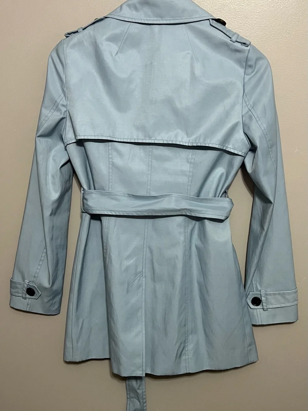 List Pale Blue Trench Coat Size Small- no size please see measurements